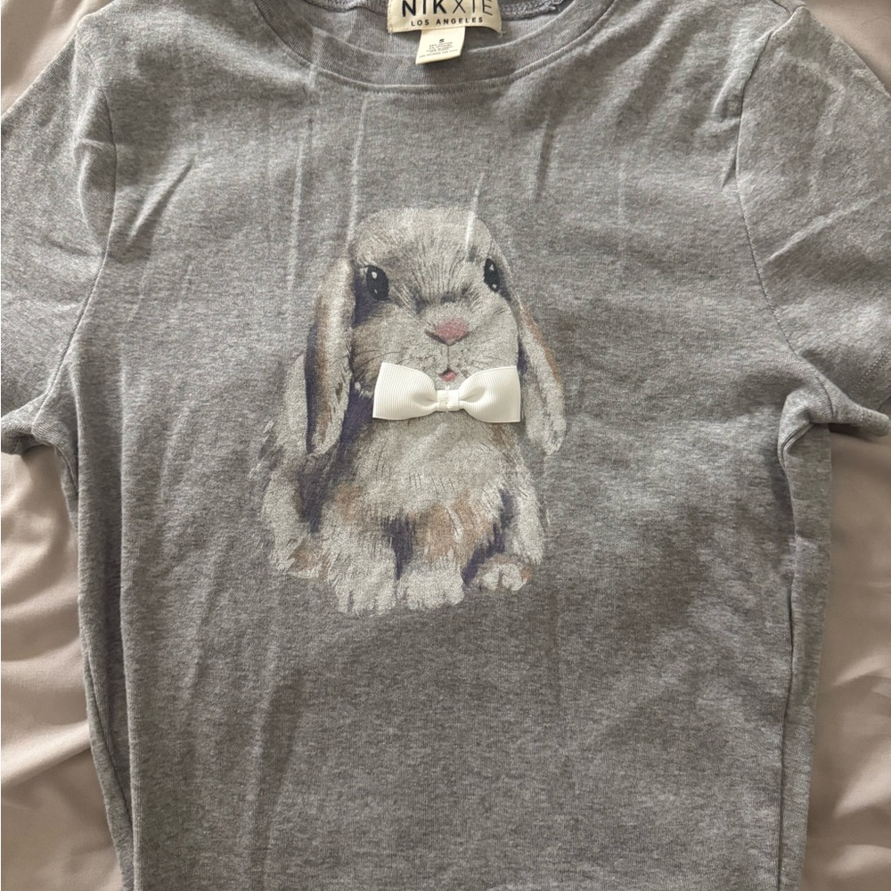 Girls' Gray Bunny Graphic Long Sleeve Top